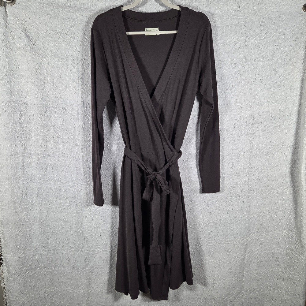 Survival New Zealand Fine Merino Wool Wrap Dress XL Charcoal Grey Long Sleeve